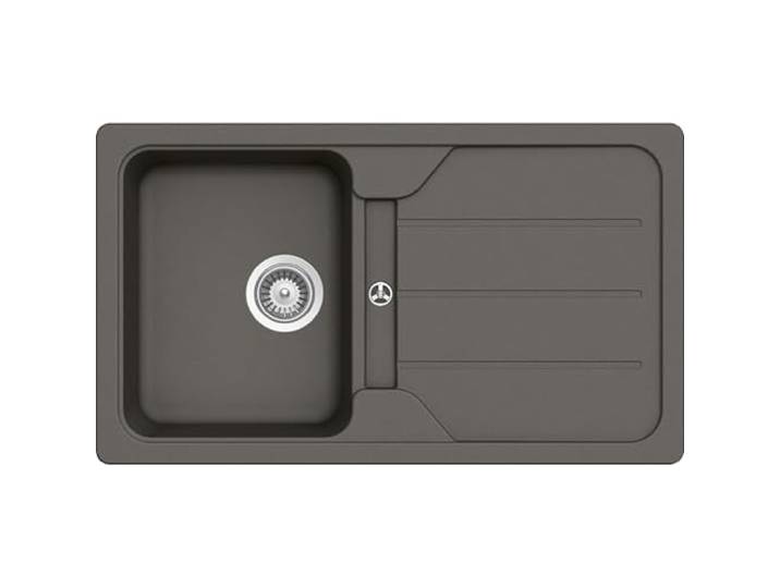 SCHOCK Küchenspüle Formhaus D-100 Asphalt 86x50 cm Granitspüle aus CRISTALITE Grau mit Abtropffläche Spüle für 45 cm Unterschrank Reversible Einbauspüle Langlebige Quarzkomposit-Oberfläche