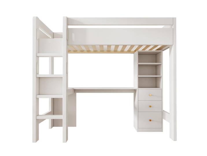 Flora Grace Hochbett 90/200 cm in Weiß mit Schreibtisch, Regalen, Schubladen und USB-Ladebereich, 90x200 cm, Babymöbel & Kindermöbel, Kinderzimmer & Jugendzimmer, Kinderbetten, Hochbetten