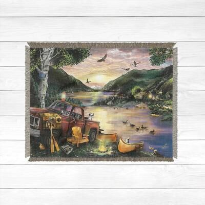 Laural Home Sunset Lake Woven Throw Blanket