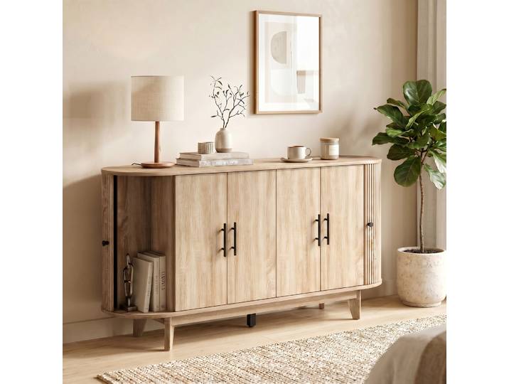 HOMCOM Buffet Ovale 4 Portes 2 Étagères Chêne 147x40x76cm