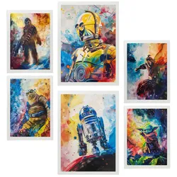 POSTER Set Mit 6 Star Wars In Voller Farbe A3 & A4 Weißer Rahmen