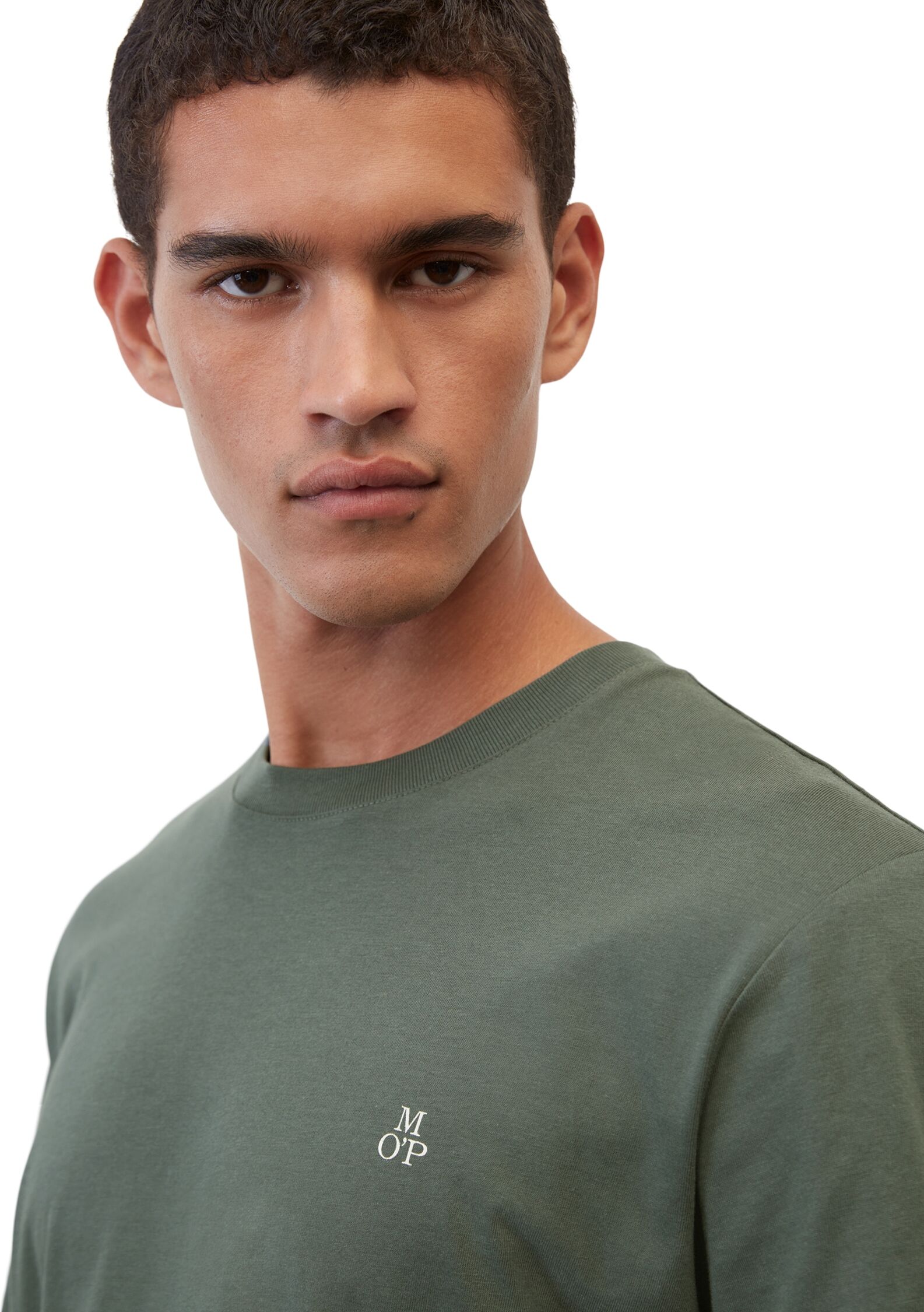 Marc O' Polo T-Shirt MARC O'POLO, Herren, Gr. M (50), grün (mangrove), Jersey, Obermaterial: 100% Baumwolle, Rundhals, Shirts T-Shirt, Logo-T-Shirt aus Bio-Baumwolle mangrove M (50)