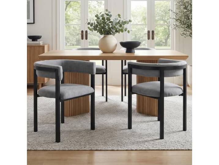 Merax 4er Set Esszimmerstühle mit C-förmigem Halbkreis-Rücken, Chenille-Bezug, Grau+Schwarz