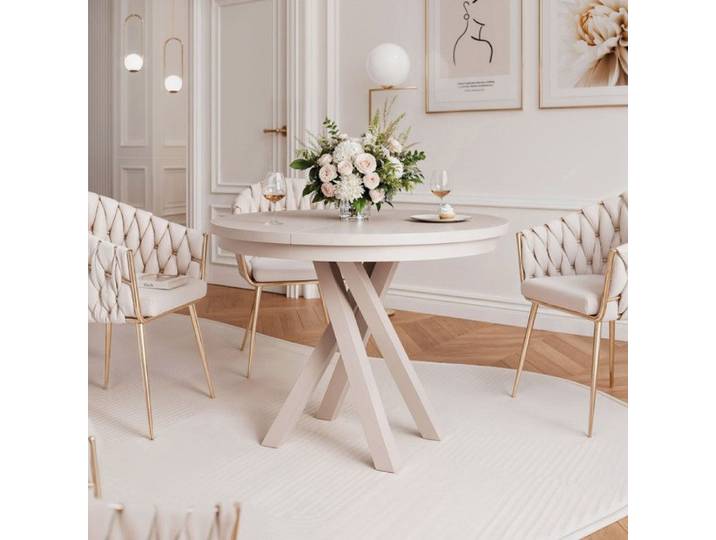 Table à Manger Extensible LORIEN - 2-4 personnes - 100x140x75 cm - Ronde - Cachemire