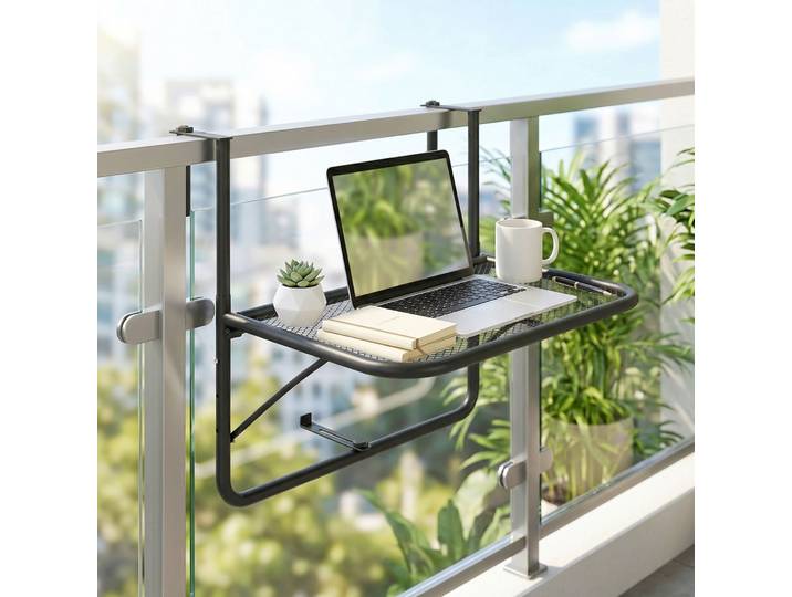Outsunny Table Balcon Réglable Métal Noir
