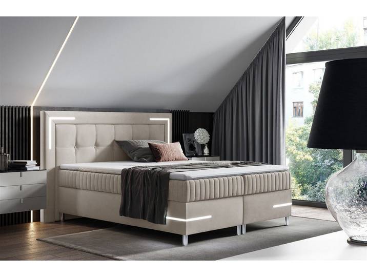 Fun Möbel Boxbett Schlafzimmerbett AMORE Nr.1 in Stoff Fresh (inkl. Bettkasten und Topper), inkl. LED-Beleuchtung