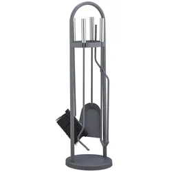 Relaxdays Kaminbesteck modern, 5 teilige Kamingarnitur, Schaufel, Besen, Zange, Schürhaken & Halter, Ofenbesteck, grau