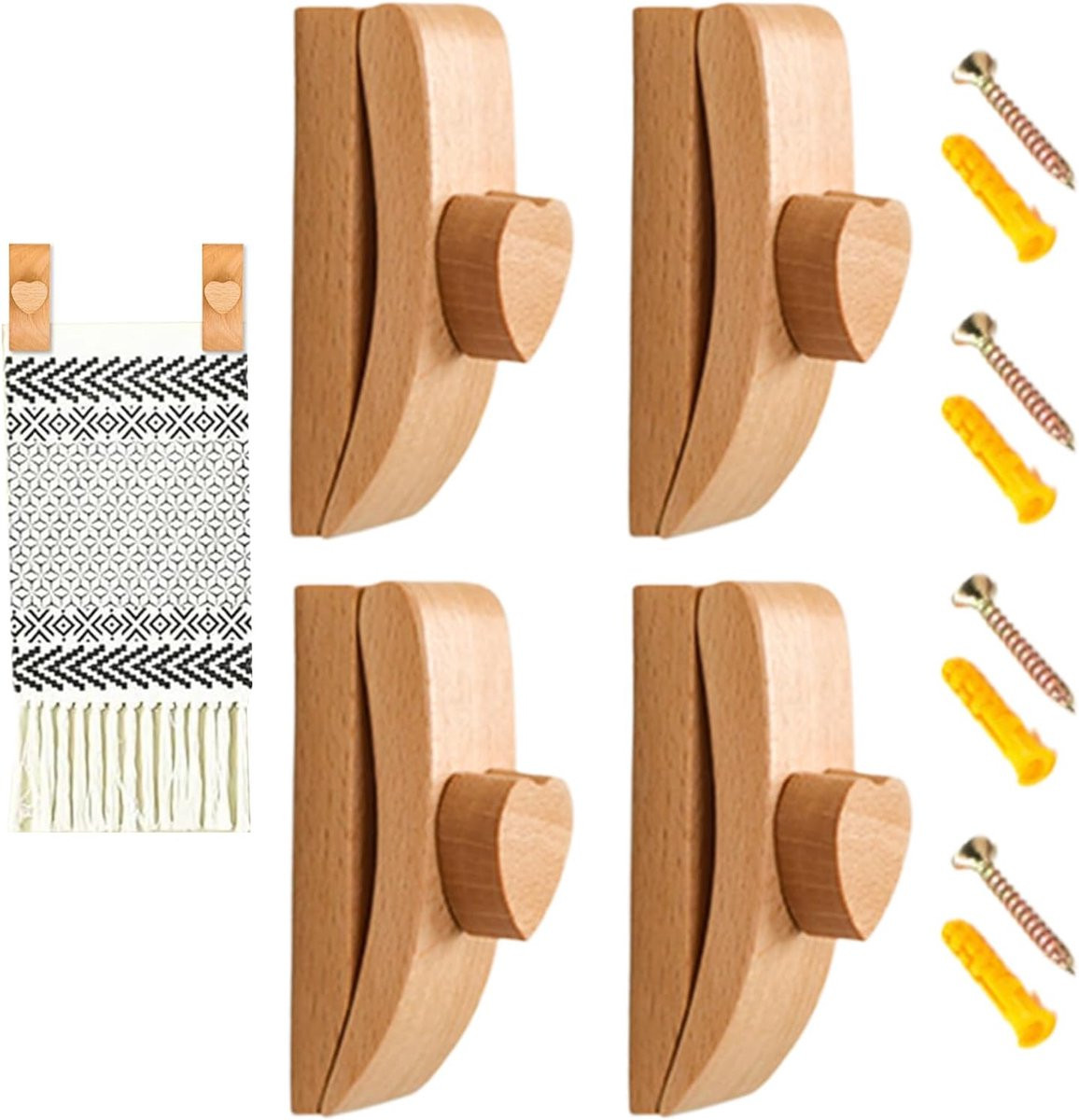 Set van 4 houten wandhangers met verstelbare quilt klemmen in houtkleur
