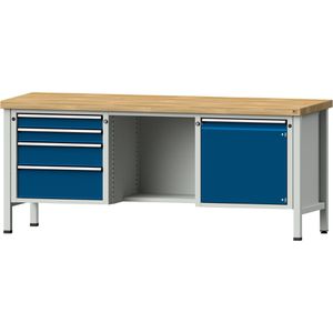 ANKE Werkbank Modell 351 V, 301.180, blau, mit 4 Schubladen und 1 Tür, 200 x 84 x 70 cm