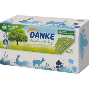 Danke Taschentücher Dein kleiner Beitrag, Box, Recyclingpapier, 4-lagig, nasenweich, 80 Tücher