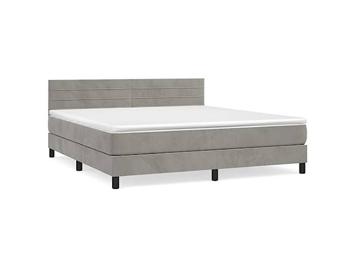 PUGYNBK Boxspringbett aus Samt, Hellgrau, 180 x 200 cm Verstellbares Kopfteil, Taschenfederkernmatratze, mittlere Härte, Matratzenschoner