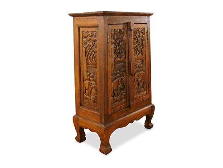 livasia Asiatischer Schrank aus Massivholz – 50x30x80cm – Handgeschnitztes Highboard aus Akazienholz, Kommode mit Einzigartigem Design, Nachhaltig & hochwertig