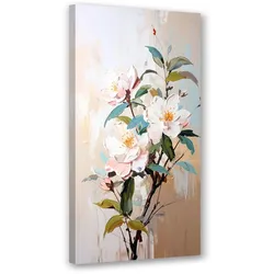 LEINWANDBILD Weiße Blumen Zweige Blätter Farbeffekt 50x100cm