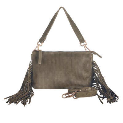 Handtasche HARBOUR 2ND "Tallulah", Damen, Gr. B/H/T: 21cm x 14cm x 3cm, olive, Rindsleder, Taschen Handtasche, Damen Henkeltasche, Umhängetasche mit modischen Fransen
