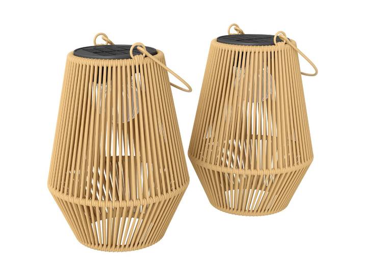 Outsunny Rattan-Lampe 2Er-Set Braun, Kunststoff, LED integrated, 16x21x16 cm, Lampen & Leuchten, Außenbeleuchtung, Außenleuchten