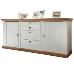 SIDEBOARD weiß Pinie, Eiche Wotan 210 cm, Anrichte im Landhaus-Stil