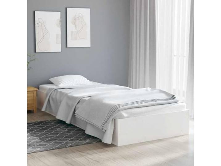 RJPLMFV Bettgestell, Massivholz, Weiß, 75 x 190 cm Massives Kiefernholz, inklusive Latten, rustikales Design, für kleinen Raum