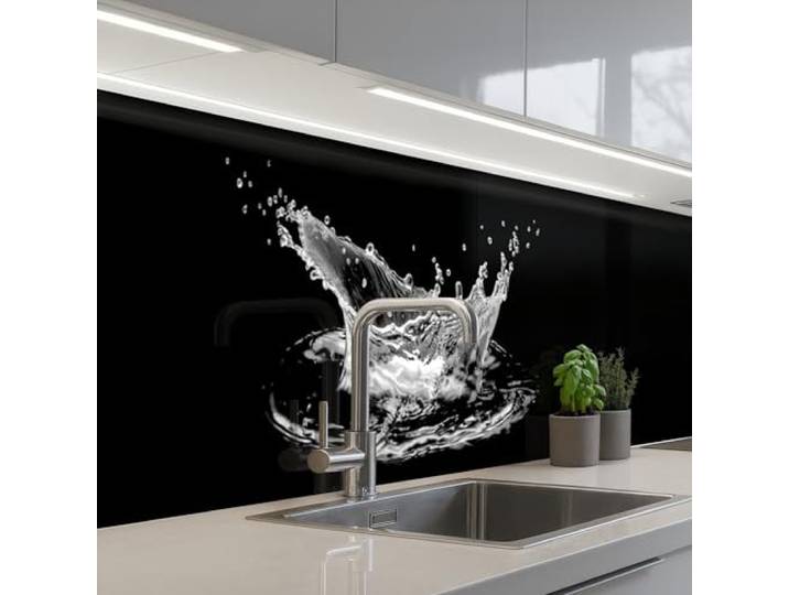 KitchenYeah© Küchenrückwand Selbstklebende Kitchen Wall Protector Küchen 80x400 cm - Rückenwand Küchenfronten Küchenrückwände Küche Wand Wasser - Spritzer - Schwarz