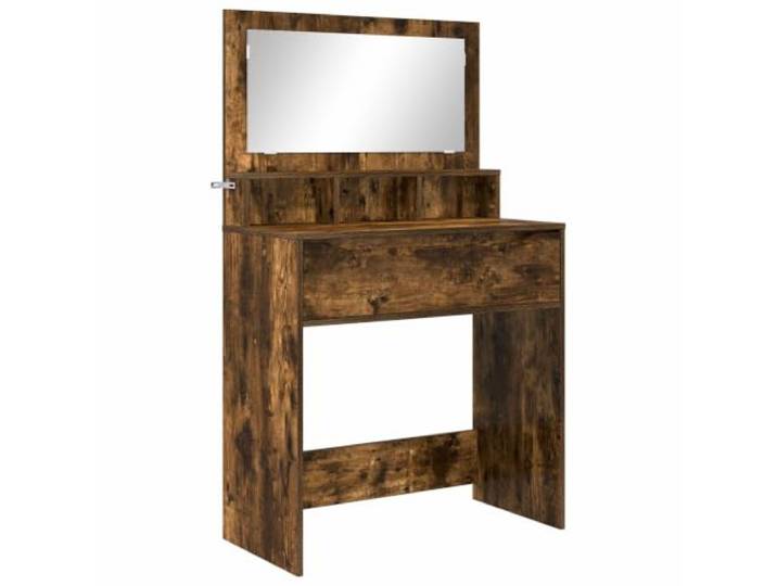 HNSMFPRE Schminktisch für Schlafzimmer, rauchfarbene Eiche, 80 x 39,6 x 135 Holzwerkstoff, glatte Oberfläche, Kugelführungsschubladen, minimalistisches Design, Eitelraum, Trockenreinigung
