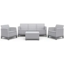 GARTENSET Norrin aus Polypropylen, 3-Sitzer-Sofa, 2 Sessel und Tisch, für 5 Personen, Grau