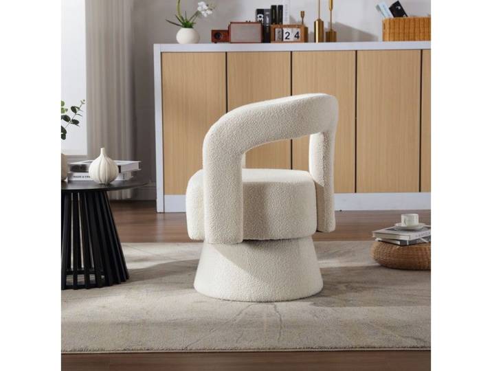 Fauteuil pivotant 360° – Fauteuil bouclette beige – Assise moelleuse – 67 x 55 x 74 cm