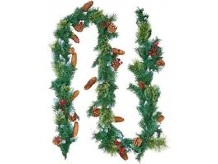 VEVOR Weihnachtsgirlande, 2750 mm künstliche Tannengirlande mit Lichterkette, Weihnachtsdeko mit Beeren-Büscheln, Tannennadeln, Tannenzapfen, realistische Weihnachtskollektion für Kaminsims & Kamin