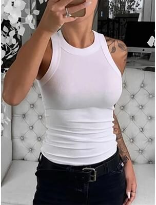 Uplifted Finds Women Ribbed Round Neck Tank Top s white