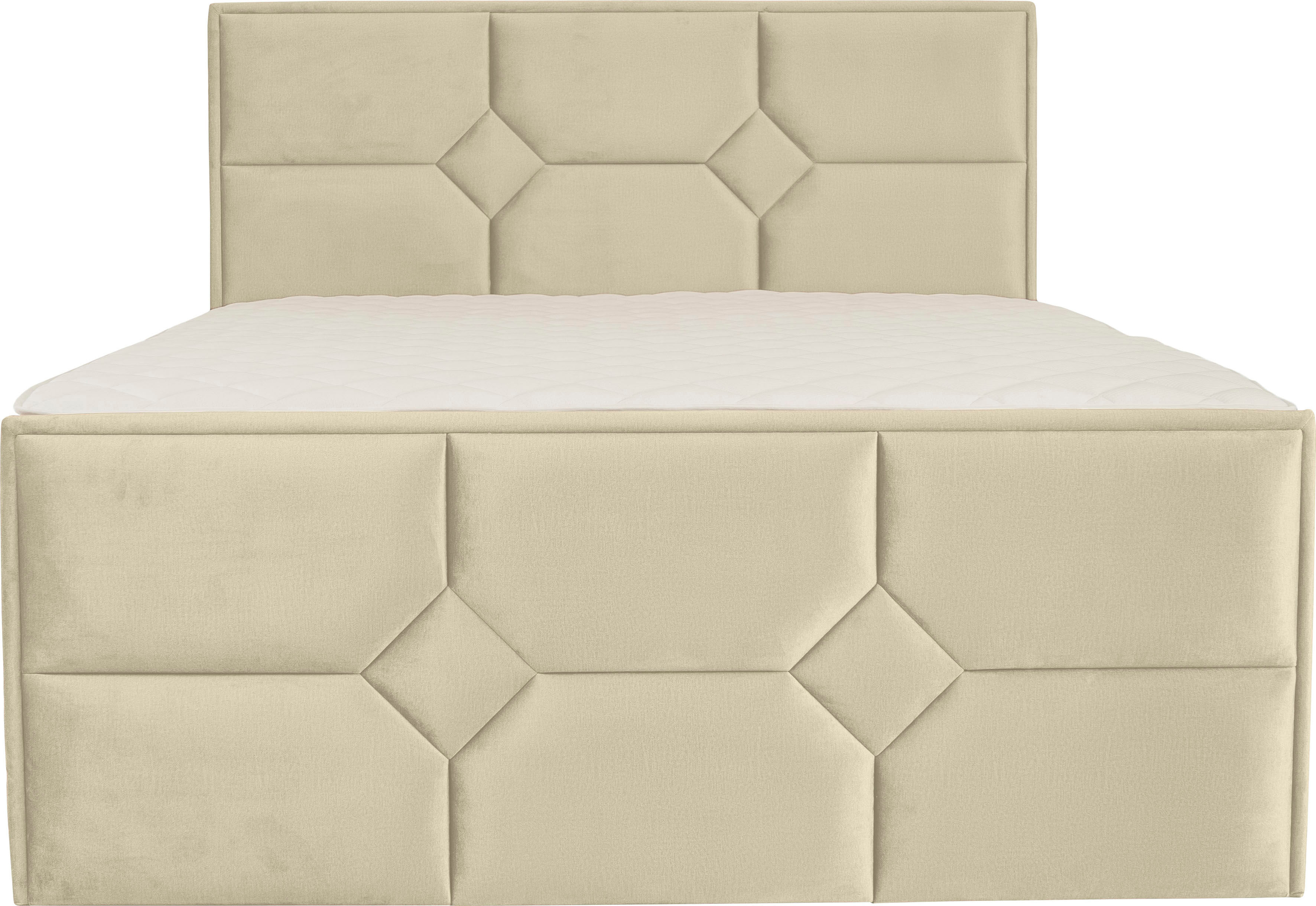 Boxspringbett HOME AFFAIRE "Ambre", beige (cream), B:161cm L:210cm, Komplettbetten, Boxspringbett, mit Taschen-Federkernmatratze cream Samtvelours Holz teilmassiv, Liegefläche B/L: 160cm x 200cm, H3, Taschen-Federkernmatratze