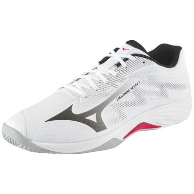 Hallenschuh MIZUNO "LIGHTNING SELECT", Herren, Gr. 47, weiß (weiß, schwarz, fiery rot), Synthetik, Schuhe Hallenschuh, besonders geeignet für Volleyball
