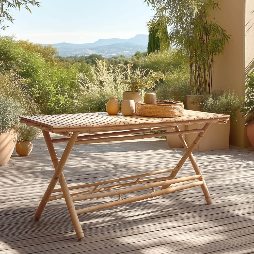 MACABANE Table à manger pliante en bambou 140x70cm Marron 140x74x70cm