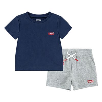 Shirt & Shorts LEVI'S KIDS "LVB BATWING TEE & KNIT SHORT S", Jungen, Gr. 12M (80), blau (marineblaus), Obermaterial: 60% Baumwolle, 40% Polyester, KOB Set-Artikel, mit Markenlabel - supersoft