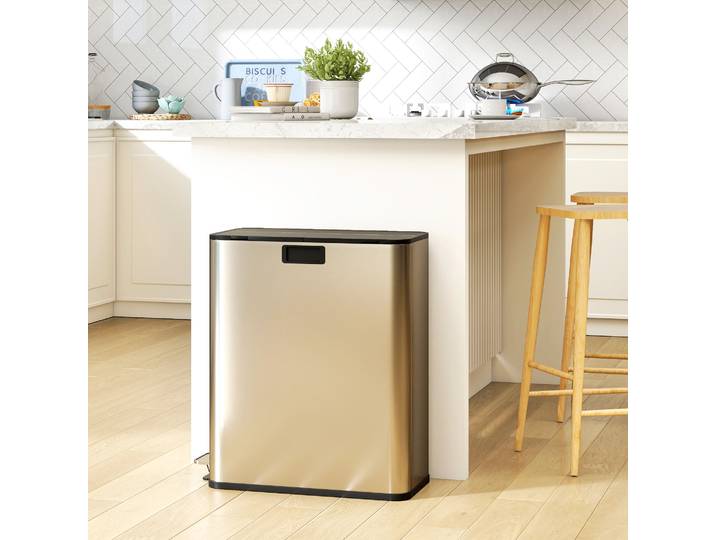 HOMCOM Poubelle Cuisine 2x28L Acier Inoxydable à Pédale