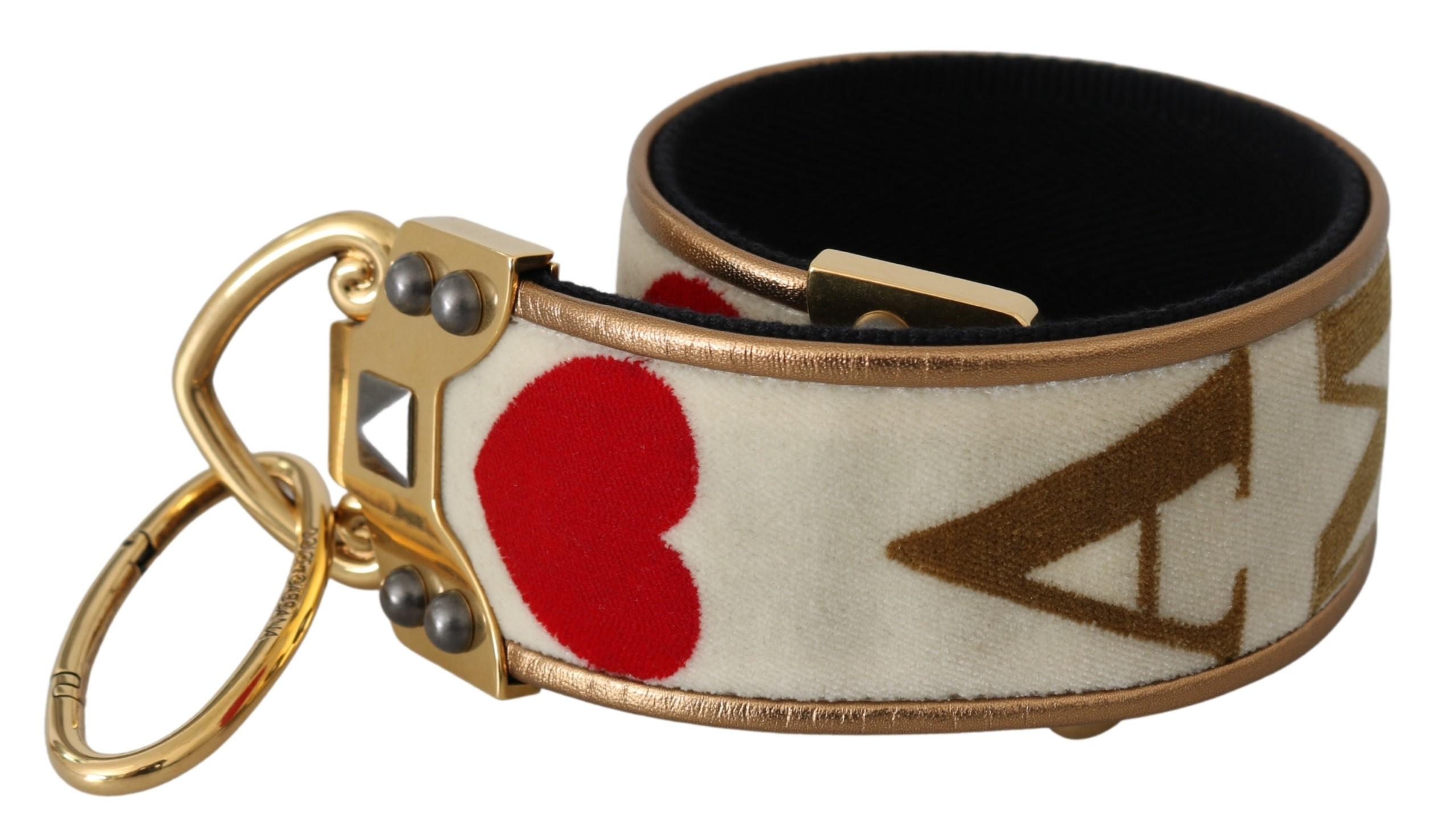 Dolce & Gabbana goud wit textiel leer amore schouder damesriem