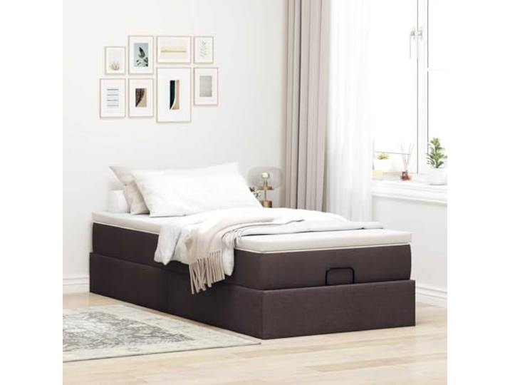 KTHLBRH Boxspringbett 80 x 200 cm mit Federkernmatratze Dunkelbraun, Polyestergewebe, hydraulisches Heben, Lattenrost im Lieferumfang enthalten
