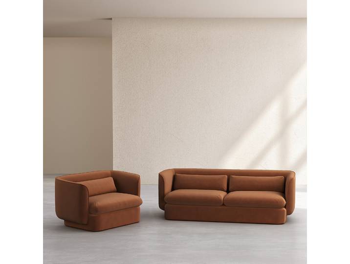 HABITAT - Ensemble canapé 3 places et fauteuil en velours garnis de plumes - Terracotta - Kalmia