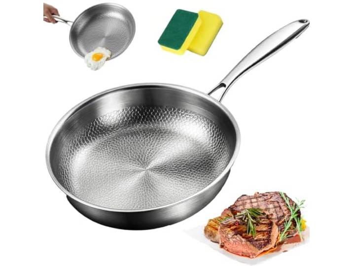 bihtfu Nakoz Pfanne 304 Titan, Nakoz Titan Bratpfanne, Unbeschichtete Antihaft Pfanne, Kratzfest, für alle Herdtypen inkl. Induktion, Robuste Bratpfanne (Without Lid,32cm)