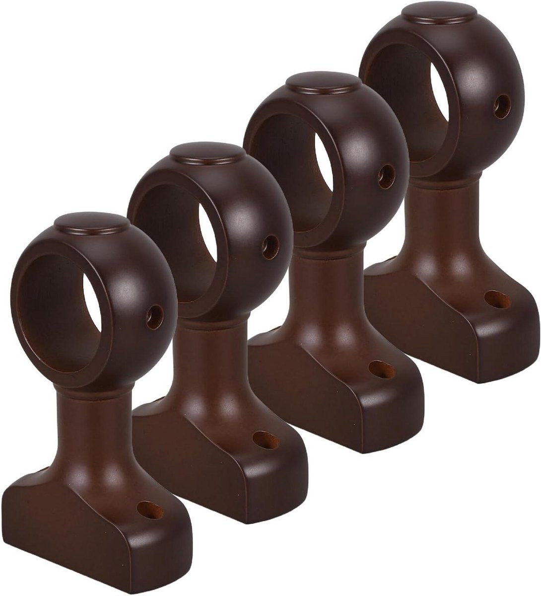 Set van 4 donkerbruine enkelgat gordijnroede houders voor een houten constructie
