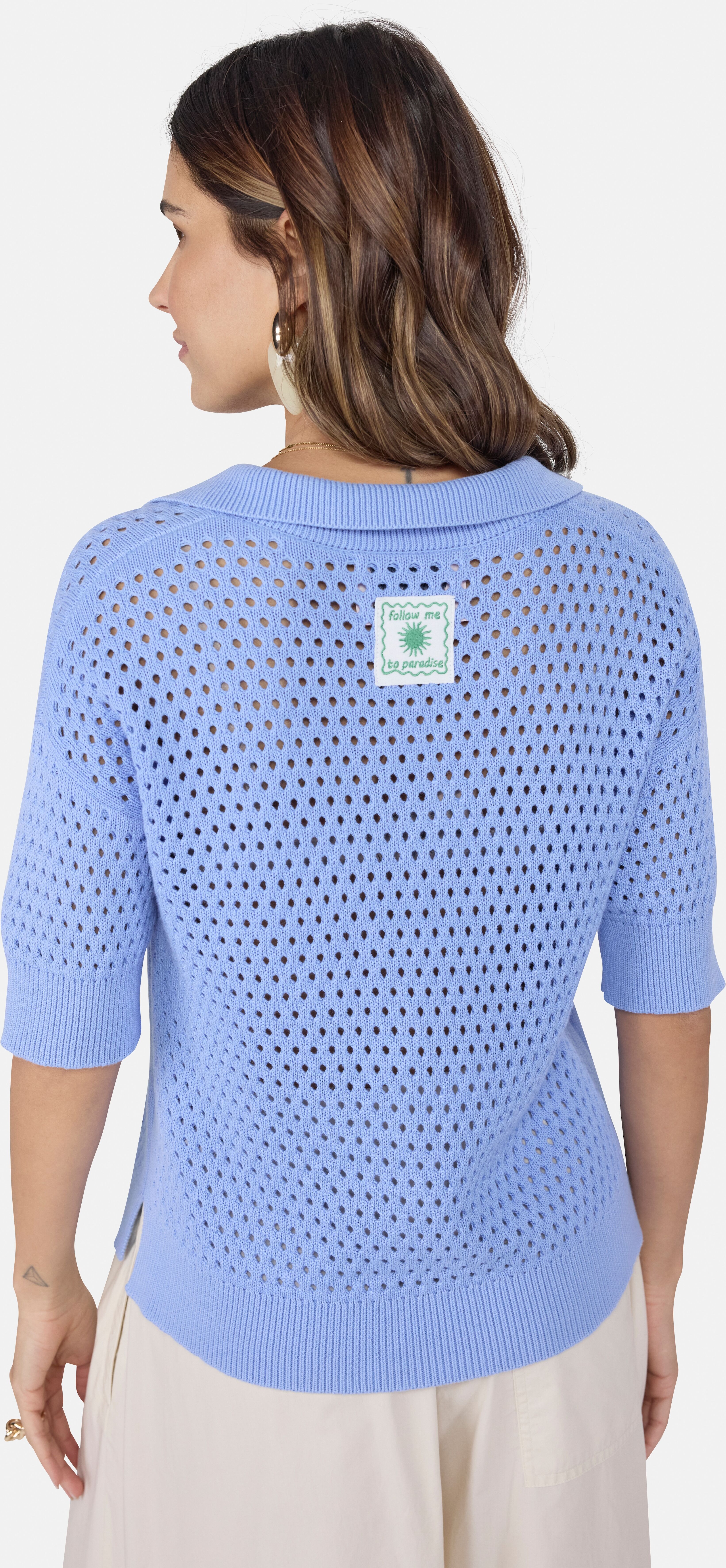 Strickpullover LIEBLINGSSTÜCK "PinsaL", Damen, Gr. 34, blau (hellblau), Strick, Obermaterial: 100% Baumwolle, clean, leicht transparent, unifarben, Basic, V-Ausschnitt, Bündchen, Pullover Strickpullover, mit Polokragen hellblau 34