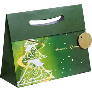 TSI Geschenktüte 86417-G Weihnachten Elegant, Geschenktasche groß, 33 x 27cm, grün