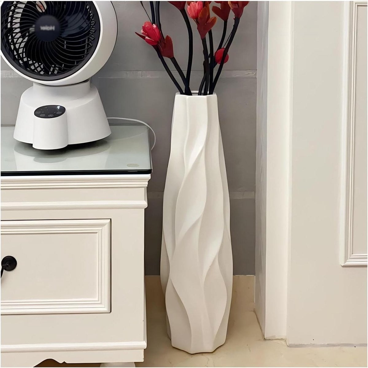 Grote Witte Keramieken Vaas voor Woonkamer Decoratie - Hoogte: 45 cm