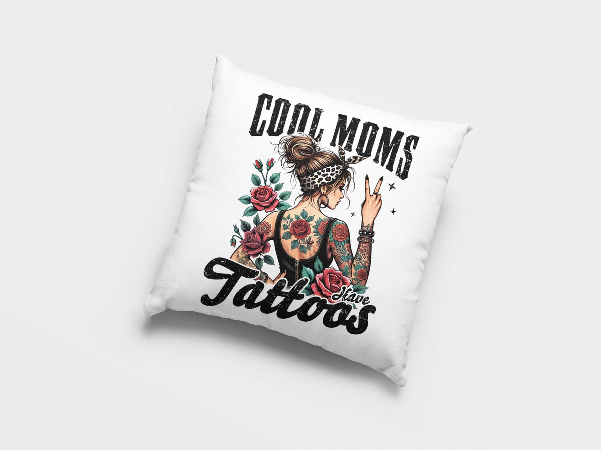 Sierkussen Cool Moms Have Tattoos met Rozen en Bloemen Ontwerp