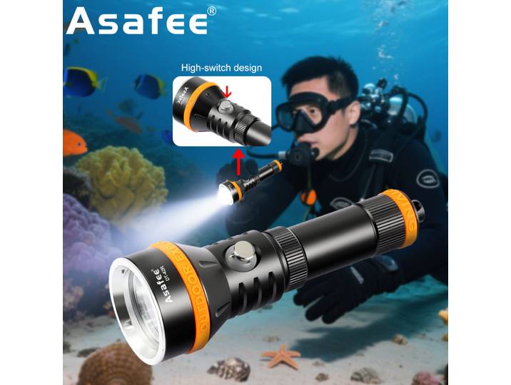 Lampe de plongée professionnelle Asafee DT-42R, 3000 lumens, IPX8, lampe de plongée sous-marine rechargeable, puissante lampe de plongée LED