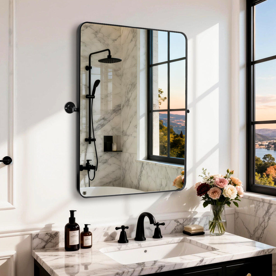 UNHO Aluminum Frame Pivot Wall Mirror Black 80 Cm H x 60 Cm W