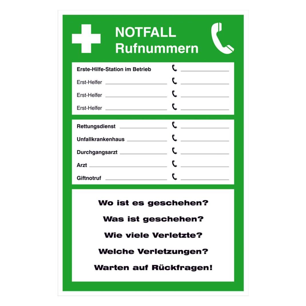 SafetyMarking Aushang Notfall Notfall Rufnummern (43.0044)