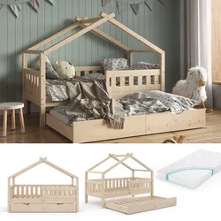 VitaliSpa Design Kinderbett 160x80 Babybett Hausbett Gästebett Matratze natur