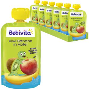 Bebivita Fruchtpüree Kiwi Banane in Apfel,100% Frucht, Kiwi, Banane & Apfel, je 120 g, 6 Stück