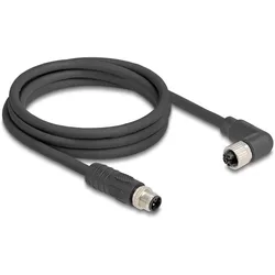 Delock M12 Kabel L-kodiert 4 Pin Stecker gerade zu Buchse re, Elektronikkabel + Stecker, Schwarz