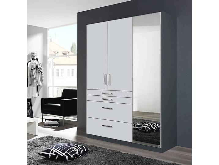 Drehtürenschrank Homburg II 136cm Weiß/Graumetallic mit Spiegeltür/-en