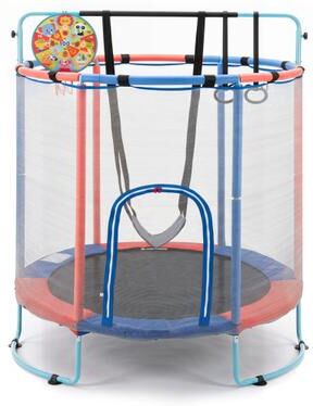 "Costway 55"" Trampoline for Kids with Adjustable Gymnastics Bar and Basketball Hoop for 3+-Navy"