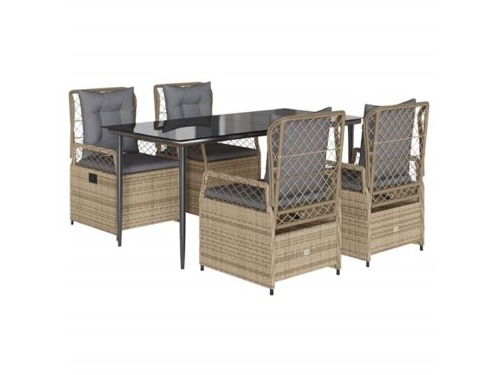 PUGYNBK Garten-Esszimmer-Set, 5-teilig, mit Kissen aus synthetischem Rattan, Beige